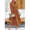 imagePRETTYGARDEN Womens 2026 Spring Fall Midi Dress Casual Long Sleeve V Neck Swiss Dot Pleated A Line Flowy DressesBrown Blue Floral