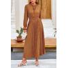 imagePRETTYGARDEN Womens 2026 Spring Fall Midi Dress Casual Long Sleeve V Neck Swiss Dot Pleated A Line Flowy DressesBrown Blue Floral