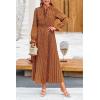 imagePRETTYGARDEN Womens 2026 Spring Fall Midi Dress Casual Long Sleeve V Neck Swiss Dot Pleated A Line Flowy DressesBrown Blue Floral