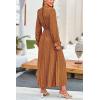 imagePRETTYGARDEN Womens 2026 Spring Fall Midi Dress Casual Long Sleeve V Neck Swiss Dot Pleated A Line Flowy DressesBrown Blue Floral