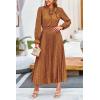 imagePRETTYGARDEN Womens 2026 Spring Fall Midi Dress Casual Long Sleeve V Neck Swiss Dot Pleated A Line Flowy DressesBrown Blue Floral