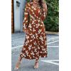 imagePRETTYGARDEN Womens 2026 Spring Fall Midi Dress Casual Long Sleeve V Neck Swiss Dot Pleated A Line Flowy DressesBrown Leaves