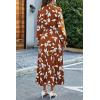 imagePRETTYGARDEN Womens 2026 Spring Fall Midi Dress Casual Long Sleeve V Neck Swiss Dot Pleated A Line Flowy DressesBrown Leaves