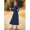 imagePRETTYGARDEN Womens 2026 Spring Fall Midi Dress Casual Long Sleeve V Neck Swiss Dot Pleated A Line Flowy DressesDark Blue