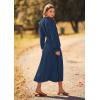 imagePRETTYGARDEN Womens 2026 Spring Fall Midi Dress Casual Long Sleeve V Neck Swiss Dot Pleated A Line Flowy DressesDark Blue