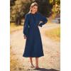 imagePRETTYGARDEN Womens 2026 Spring Fall Midi Dress Casual Long Sleeve V Neck Swiss Dot Pleated A Line Flowy DressesDark Blue
