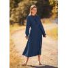 imagePRETTYGARDEN Womens 2026 Spring Fall Midi Dress Casual Long Sleeve V Neck Swiss Dot Pleated A Line Flowy DressesDark Blue