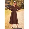 imagePRETTYGARDEN Womens 2026 Spring Fall Midi Dress Casual Long Sleeve V Neck Swiss Dot Pleated A Line Flowy DressesDark Coffee