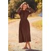imagePRETTYGARDEN Womens 2026 Spring Fall Midi Dress Casual Long Sleeve V Neck Swiss Dot Pleated A Line Flowy DressesDark Coffee