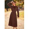 imagePRETTYGARDEN Womens 2026 Spring Fall Midi Dress Casual Long Sleeve V Neck Swiss Dot Pleated A Line Flowy DressesDark Coffee