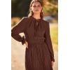 imagePRETTYGARDEN Womens 2026 Spring Fall Midi Dress Casual Long Sleeve V Neck Swiss Dot Pleated A Line Flowy DressesDark Coffee