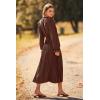 imagePRETTYGARDEN Womens 2026 Spring Fall Midi Dress Casual Long Sleeve V Neck Swiss Dot Pleated A Line Flowy DressesDark Coffee