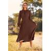 imagePRETTYGARDEN Womens 2026 Spring Fall Midi Dress Casual Long Sleeve V Neck Swiss Dot Pleated A Line Flowy DressesDark Coffee
