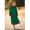 imagePRETTYGARDEN Womens 2026 Spring Fall Midi Dress Casual Long Sleeve V Neck Swiss Dot Pleated A Line Flowy DressesDark Green