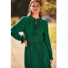 imagePRETTYGARDEN Womens 2026 Spring Fall Midi Dress Casual Long Sleeve V Neck Swiss Dot Pleated A Line Flowy DressesDark Green