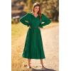 imagePRETTYGARDEN Womens 2026 Spring Fall Midi Dress Casual Long Sleeve V Neck Swiss Dot Pleated A Line Flowy DressesDark Green