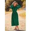 imagePRETTYGARDEN Womens 2026 Spring Fall Midi Dress Casual Long Sleeve V Neck Swiss Dot Pleated A Line Flowy DressesDark Green