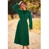 imagePRETTYGARDEN Womens 2026 Spring Fall Midi Dress Casual Long Sleeve V Neck Swiss Dot Pleated A Line Flowy DressesDark Green