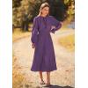 imagePRETTYGARDEN Womens 2026 Spring Fall Midi Dress Casual Long Sleeve V Neck Swiss Dot Pleated A Line Flowy DressesDark Purple