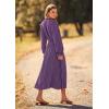 imagePRETTYGARDEN Womens 2026 Spring Fall Midi Dress Casual Long Sleeve V Neck Swiss Dot Pleated A Line Flowy DressesDark Purple