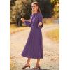 imagePRETTYGARDEN Womens 2026 Spring Fall Midi Dress Casual Long Sleeve V Neck Swiss Dot Pleated A Line Flowy DressesDark Purple