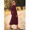 imagePRETTYGARDEN Womens 2026 Spring Fall Midi Dress Casual Long Sleeve V Neck Swiss Dot Pleated A Line Flowy DressesDark Wine Red