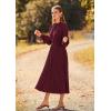 imagePRETTYGARDEN Womens 2026 Spring Fall Midi Dress Casual Long Sleeve V Neck Swiss Dot Pleated A Line Flowy DressesDark Wine Red