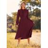 imagePRETTYGARDEN Womens 2026 Spring Fall Midi Dress Casual Long Sleeve V Neck Swiss Dot Pleated A Line Flowy DressesDark Wine Red