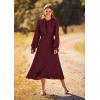 imagePRETTYGARDEN Womens 2026 Spring Fall Midi Dress Casual Long Sleeve V Neck Swiss Dot Pleated A Line Flowy DressesDark Wine Red