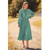imagePRETTYGARDEN Womens 2026 Spring Fall Midi Dress Casual Long Sleeve V Neck Swiss Dot Pleated A Line Flowy DressesGreen