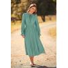 imagePRETTYGARDEN Womens 2026 Spring Fall Midi Dress Casual Long Sleeve V Neck Swiss Dot Pleated A Line Flowy DressesGreen
