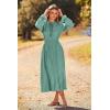 imagePRETTYGARDEN Womens 2026 Spring Fall Midi Dress Casual Long Sleeve V Neck Swiss Dot Pleated A Line Flowy DressesGreen