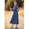 imagePRETTYGARDEN Womens 2026 Spring Fall Midi Dress Casual Long Sleeve V Neck Swiss Dot Pleated A Line Flowy DressesGrey Blue