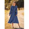 imagePRETTYGARDEN Womens 2026 Spring Fall Midi Dress Casual Long Sleeve V Neck Swiss Dot Pleated A Line Flowy DressesGrey Blue