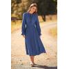 imagePRETTYGARDEN Womens 2026 Spring Fall Midi Dress Casual Long Sleeve V Neck Swiss Dot Pleated A Line Flowy DressesGrey Blue