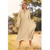 imagePRETTYGARDEN Womens 2026 Spring Fall Midi Dress Casual Long Sleeve V Neck Swiss Dot Pleated A Line Flowy DressesKhaki