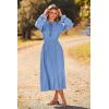 imagePRETTYGARDEN Womens 2026 Spring Fall Midi Dress Casual Long Sleeve V Neck Swiss Dot Pleated A Line Flowy DressesLight Blue
