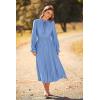 imagePRETTYGARDEN Womens 2026 Spring Fall Midi Dress Casual Long Sleeve V Neck Swiss Dot Pleated A Line Flowy DressesLight Blue