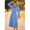 imagePRETTYGARDEN Womens 2026 Spring Fall Midi Dress Casual Long Sleeve V Neck Swiss Dot Pleated A Line Flowy DressesLight Blue