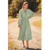 imagePRETTYGARDEN Womens 2026 Spring Fall Midi Dress Casual Long Sleeve V Neck Swiss Dot Pleated A Line Flowy DressesLight Green