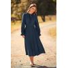 imagePRETTYGARDEN Womens 2026 Spring Fall Midi Dress Casual Long Sleeve V Neck Swiss Dot Pleated A Line Flowy DressesNavy