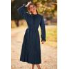 imagePRETTYGARDEN Womens 2026 Spring Fall Midi Dress Casual Long Sleeve V Neck Swiss Dot Pleated A Line Flowy DressesNavy