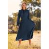 imagePRETTYGARDEN Womens 2026 Spring Fall Midi Dress Casual Long Sleeve V Neck Swiss Dot Pleated A Line Flowy DressesNavy