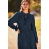 imagePRETTYGARDEN Womens 2026 Spring Fall Midi Dress Casual Long Sleeve V Neck Swiss Dot Pleated A Line Flowy DressesNavy