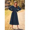 imagePRETTYGARDEN Womens 2026 Spring Fall Midi Dress Casual Long Sleeve V Neck Swiss Dot Pleated A Line Flowy DressesNavy