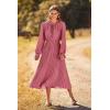 imagePRETTYGARDEN Womens 2026 Spring Fall Midi Dress Casual Long Sleeve V Neck Swiss Dot Pleated A Line Flowy DressesPink