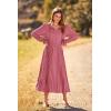 imagePRETTYGARDEN Womens 2026 Spring Fall Midi Dress Casual Long Sleeve V Neck Swiss Dot Pleated A Line Flowy DressesPink