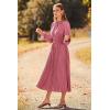 imagePRETTYGARDEN Womens 2026 Spring Fall Midi Dress Casual Long Sleeve V Neck Swiss Dot Pleated A Line Flowy DressesPink