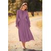 imagePRETTYGARDEN Womens 2026 Spring Fall Midi Dress Casual Long Sleeve V Neck Swiss Dot Pleated A Line Flowy DressesPurple