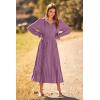 imagePRETTYGARDEN Womens 2026 Spring Fall Midi Dress Casual Long Sleeve V Neck Swiss Dot Pleated A Line Flowy DressesPurple